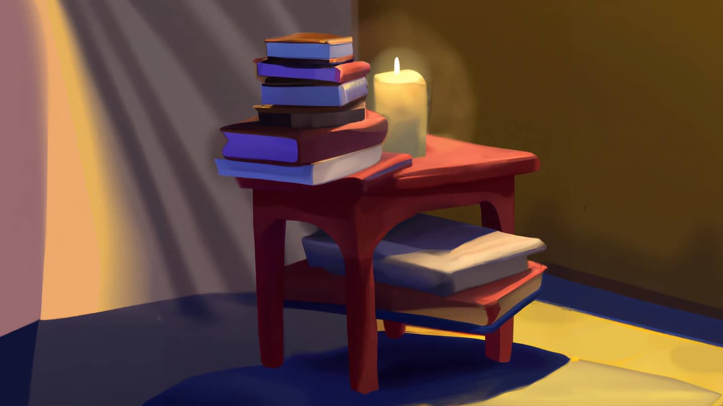 A night table with books