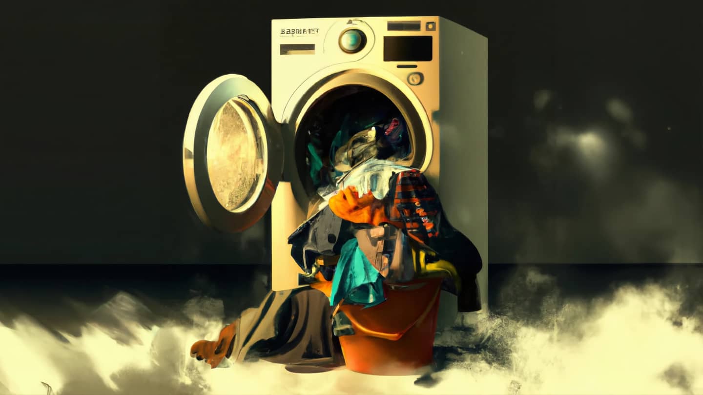 A washing machine with ragged clothes