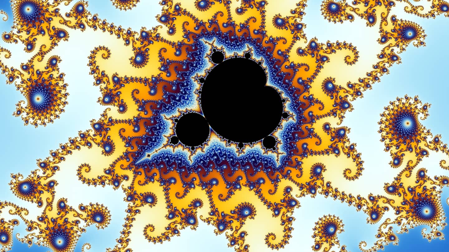 A Mandelbrot fractal set with "seahorse tails". Created by Wolfgang Beyer.