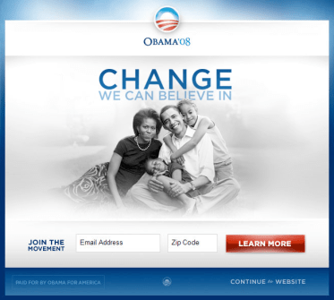 Photo of the Obama family, with slogan 'Change We Can Believe in'
