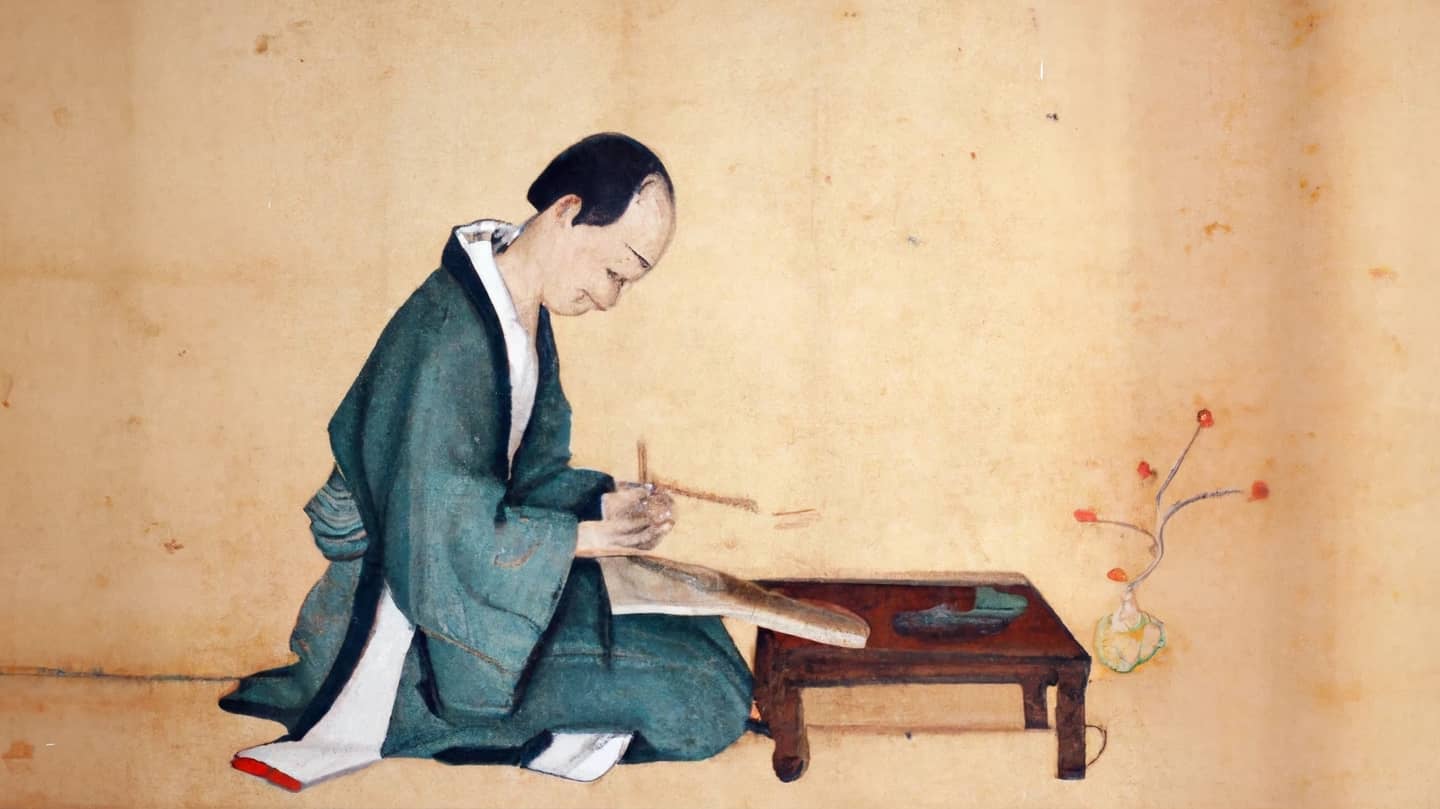 An AI-created painting of an accountant, in traditional Japanese style